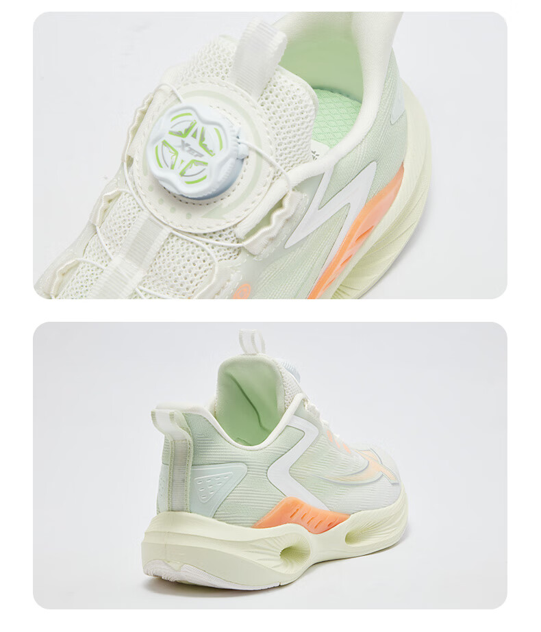 XTEP Children's Shoes, Hydrogen Wind 8.0 Pro Girls' Sports Training Breathable Rotating Buckle Running Shoes, Sail White/ice Porcelain Green, Size 34 28