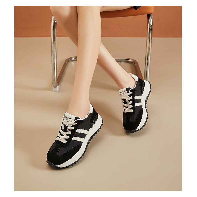 DAPHNE Women's Sports Casual Shoes with Thick Soles, Lightweight Comfortable Height-Increasing Versatile Low-Top Travel Dad Shoes, Black, Size 35 5