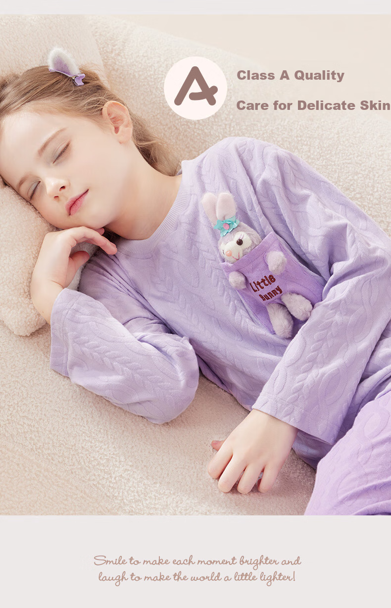 Duomiaowu Girls' Pajamas Children's Loungewear Set Cotton Spring And Autumn Mid to Big Kids Little Girls Parent-Child Clothing 99136 Purple 120 7