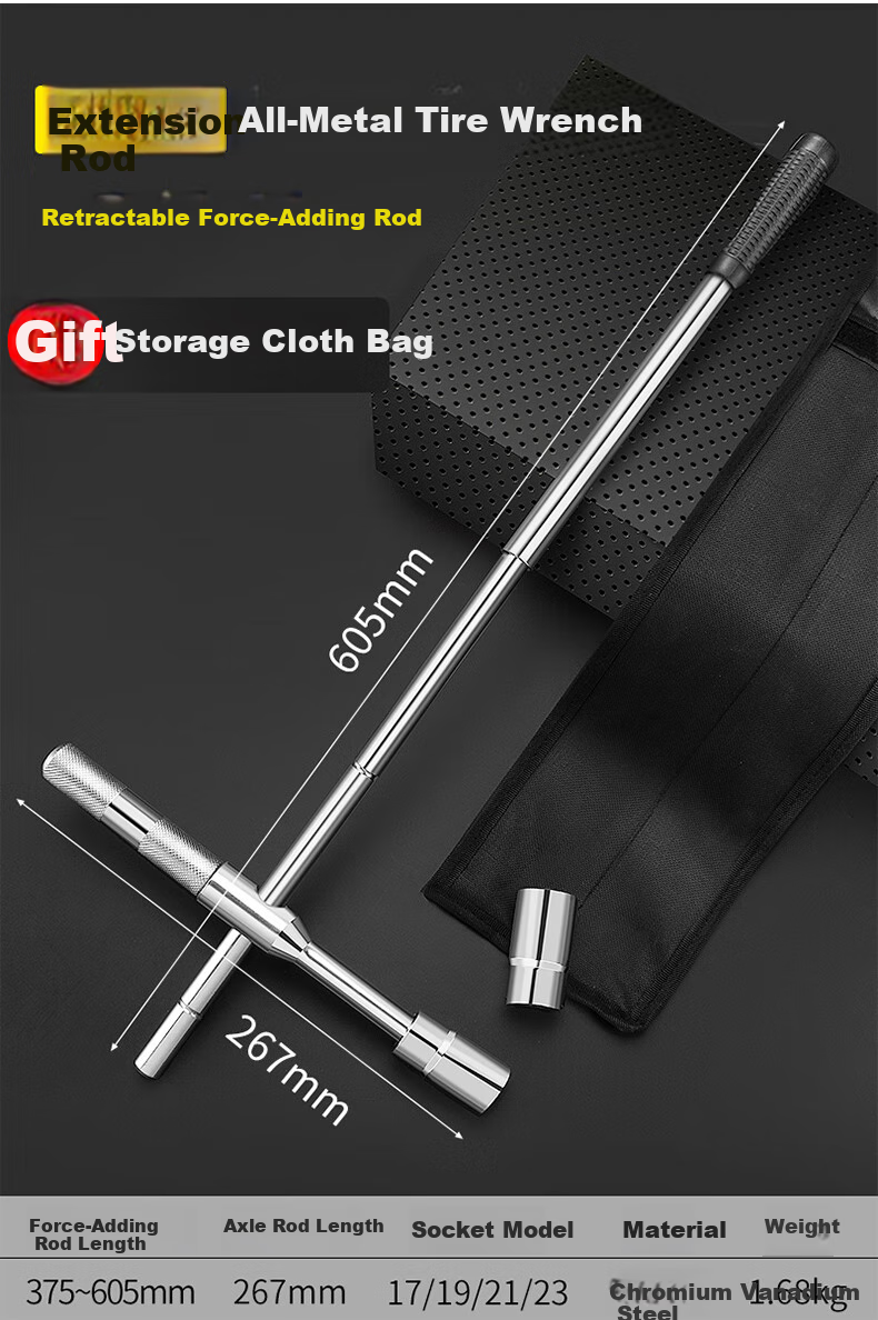 Lekali Extended Car Tire Wrench, Labor-Saving Cross Wrench Socket Tool for Tire Changing And Removal, Tire Changing Tool Kit 6