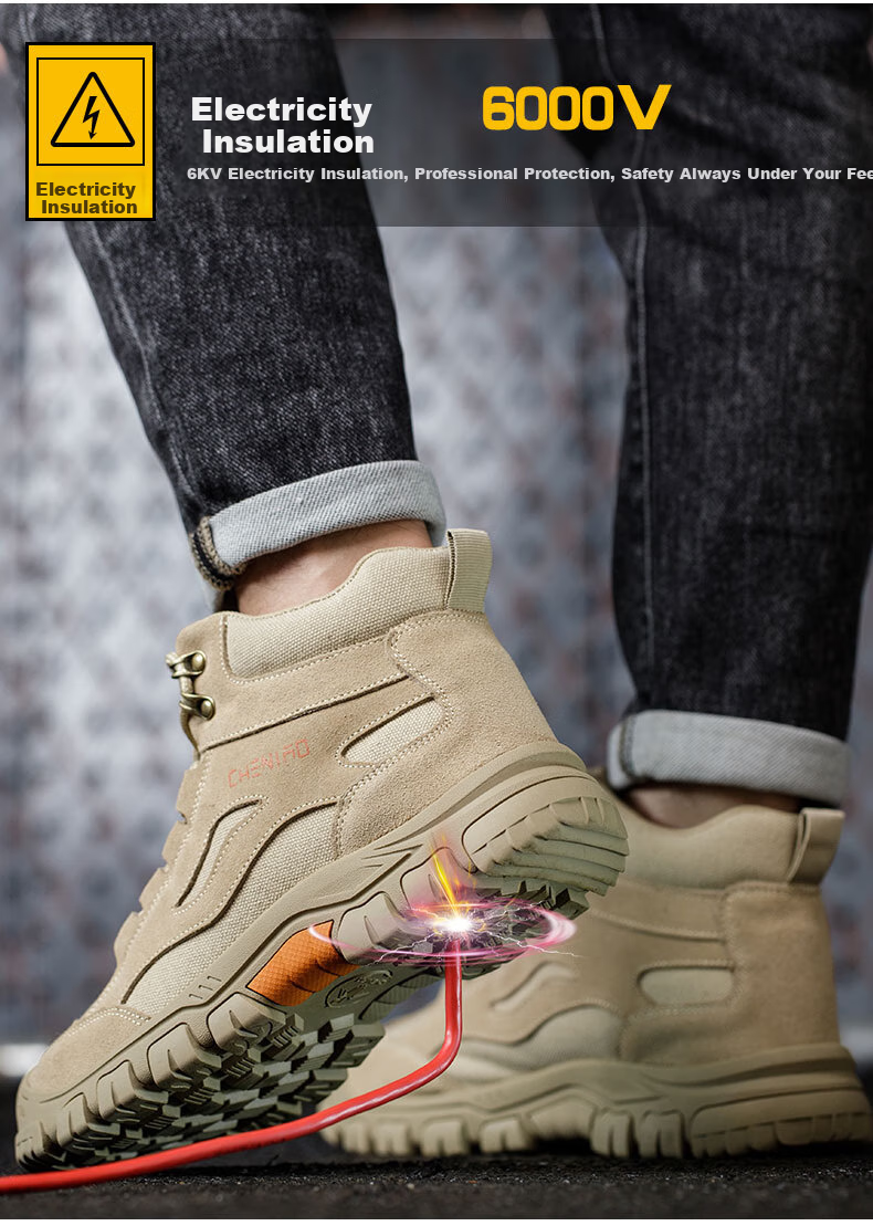 Chichengniao Safety Shoes for Men, Anti-Smashing And Puncture-Resistant Insulated Shoes with Plastic Toe Cap, Lightweight And Wear-Resistant Soft Sole, Breathable Summer Work Safety Shoes [High-Top Protection] Anti-Smashing And Puncture-Resistant - 2373 Sand Color Size 36 13