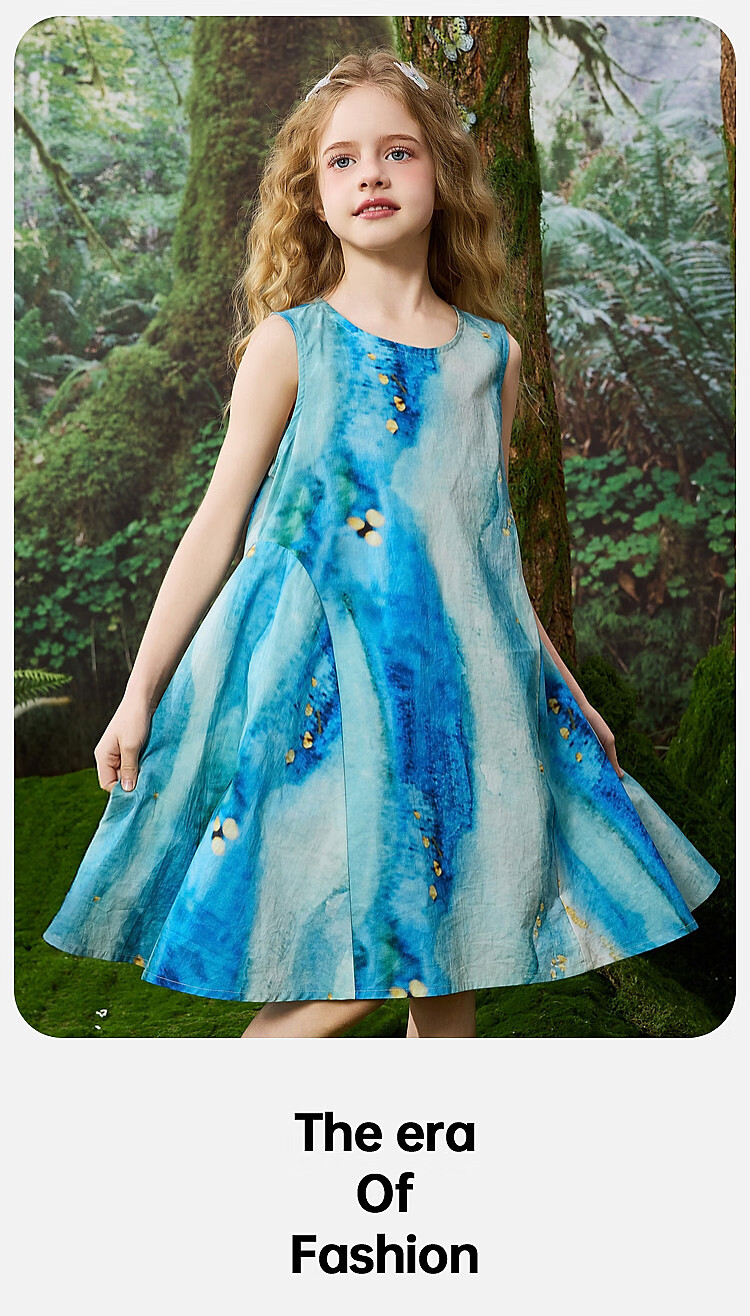 ASK JUNIOR Kids Dress Girls 2026 Summer Sleeveless Vest Dress Beach Vacation Style Princess Dress Green 130 19