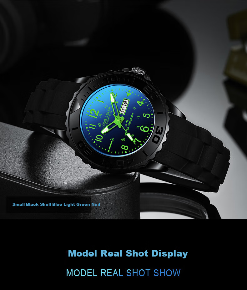 LOUIE JUELEN Youth Watch Exam-Specific for Middle And High School Students, Boys And Girls, Silent Back-To Large Model - Dual Calendar Green Dial 9