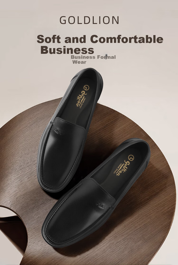 Goldlion Men's Shoes, Business Leather Shoes, Slip-On Loafers, Flat-Bottomed, One-Step Slip-On Peas Shoes, G582510018CCB, Brown, Size 40 1