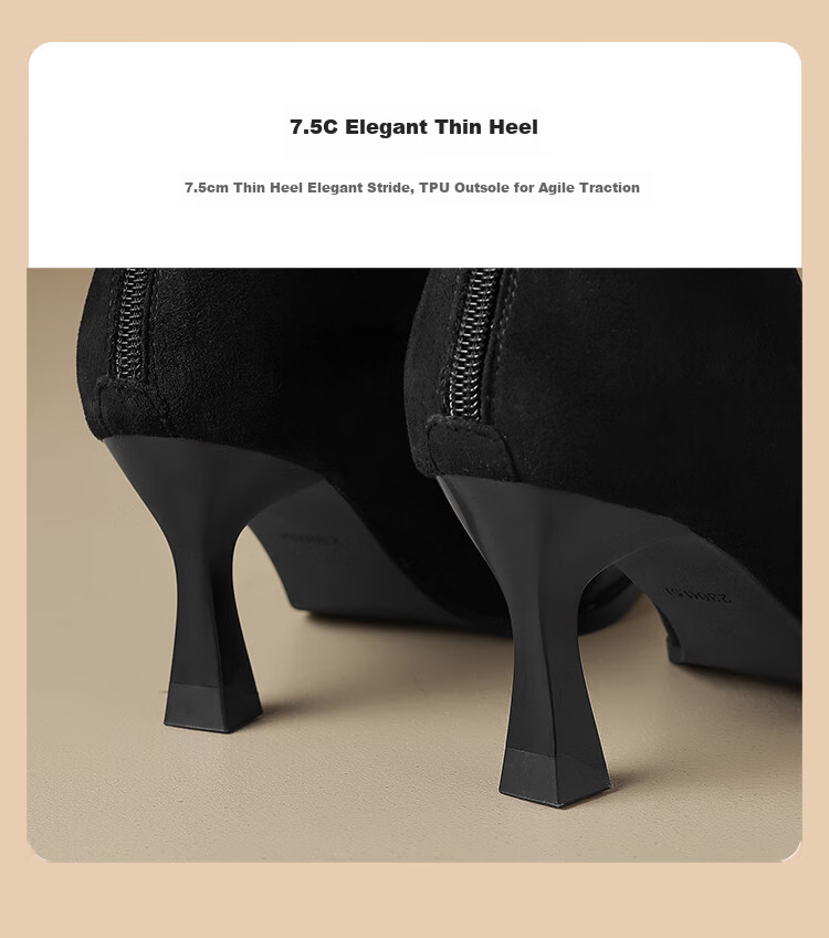 ZHR High Heel Ankle Boots for Women, Elegant Thin Heel Fleece-Lined Boots, Versatile Square-Toe Commuter Boots Y1007A Black Size 38 5