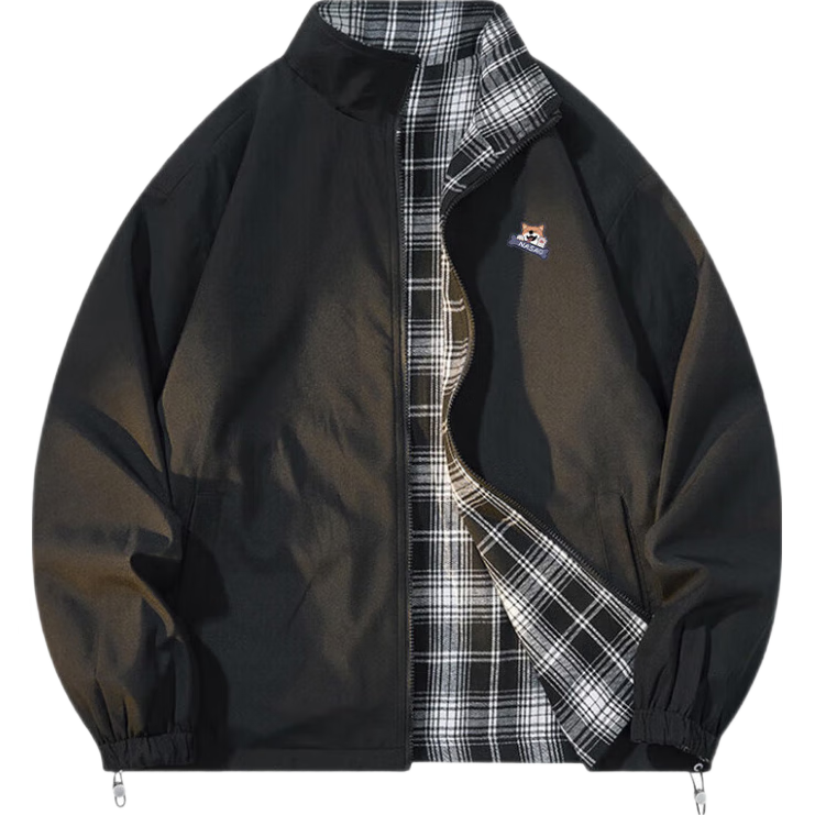 NASA MARVEL Men's Jacket for Spring And Autumn, Fashionable Stand-Collar Reversible Loose Casual Couple Style, Black, 2XL