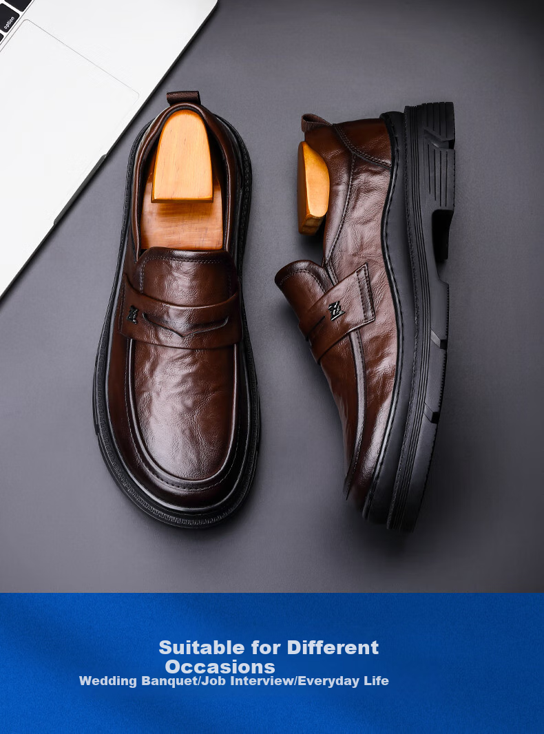 Zhengtai British Men's Leather Shoes, Thick-Soled Heightening Breathable Loafers, Business Casual Leather Shoes for Men, JZ0210, Black, Size 42 3