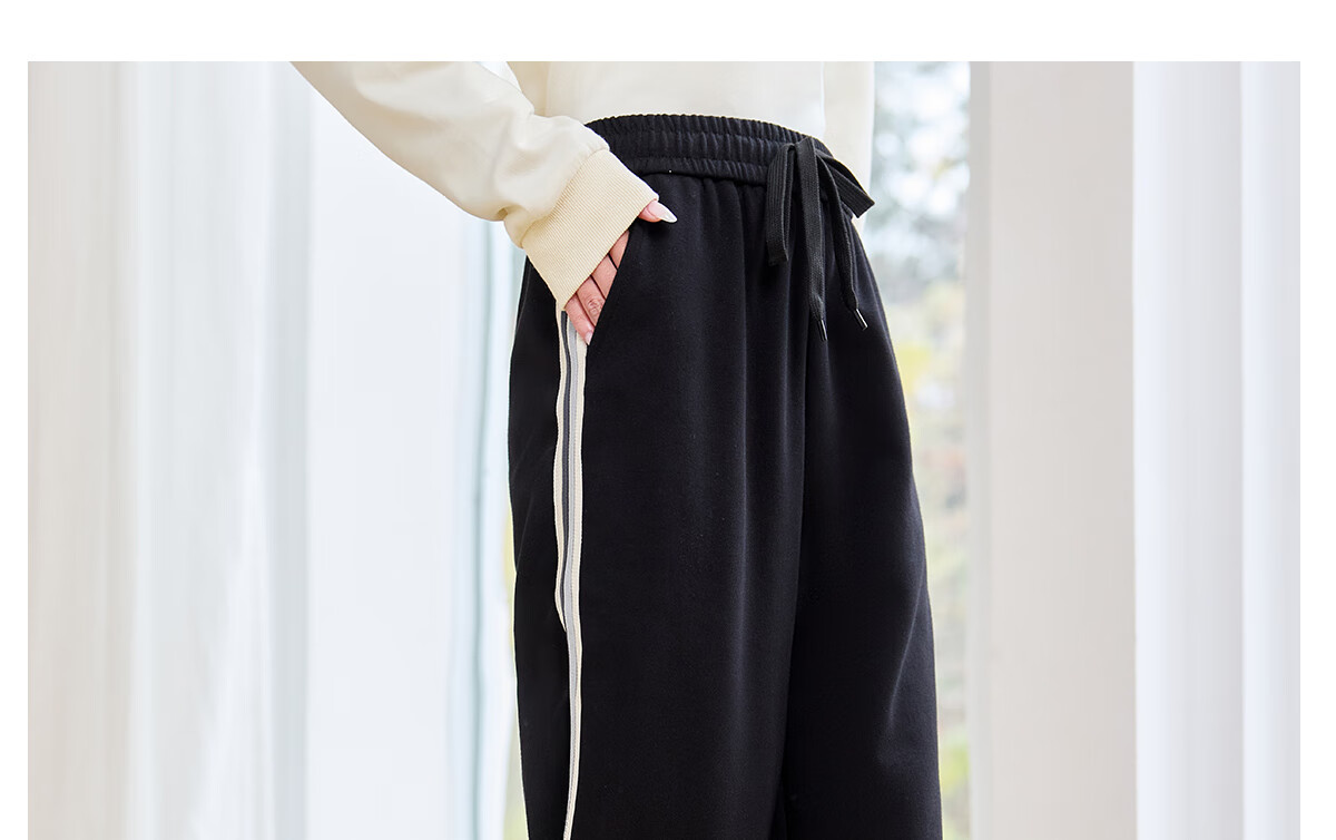 Halo Queen Casual Wide-Leg Pants for Women with Side Stripes Design, High-Waisted Loose Straight-Leg Trousers for Petite Figures H143K2003 15