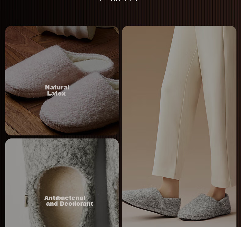 NEIBO [Super Warm Wool] Latex Cotton Shoes, Winter Full Coverage Heel, Odor-Resistant, Indoor Comfortable Home Slippers for Women, Pink, Size 44 15