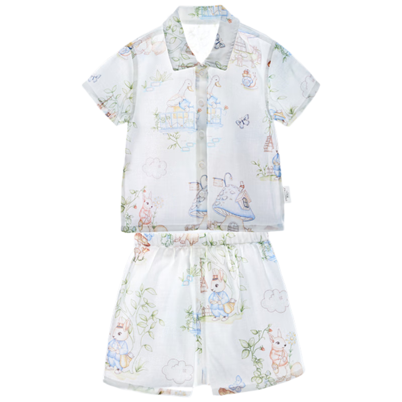 Beitaisi Children's Pajamas, Breathable New Home Wear Set, Thin Cool-Feeling Baby Summer Short-Sleeve Clothes