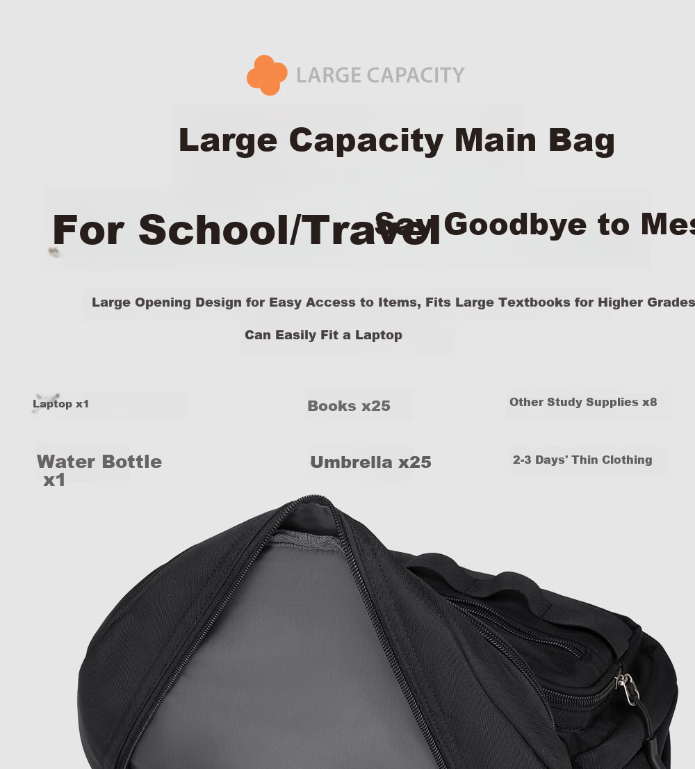 RUiPAi Backpack, 40L Large Capacity, for Middle School And High School Students, Boys And Girls, Lightweight Spine Protection, College Students, Water-Resistant, Double Shoulder Bag, Travel Backpack 4