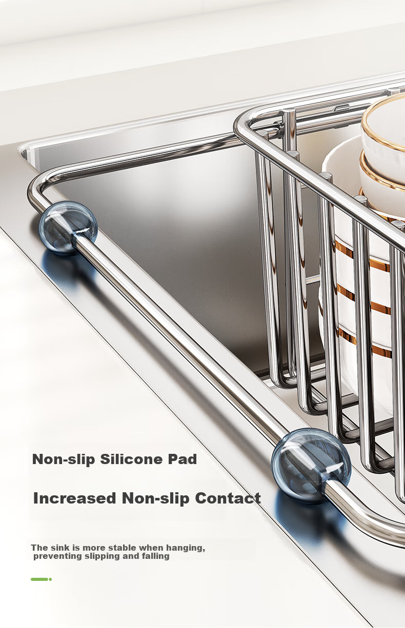 Shuaishi Kitchen Dish Rack Expandable 304 Stainless Steel Draining Bowl Basket Sink Storage Rack 6