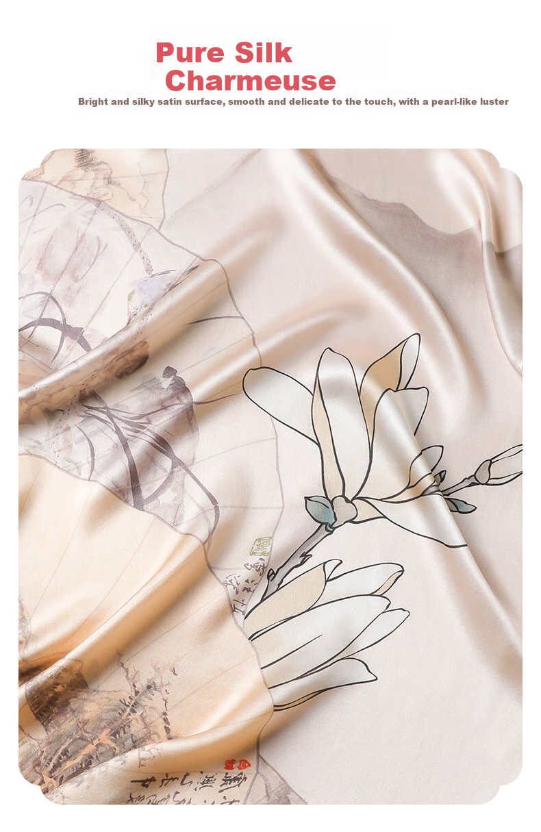Hangsifu Silk Chinese-Style Scarf, Mulberry Silk Shawl, Birthday Gift for Mom, Practical Gift Box for Women, Machine Gree 4