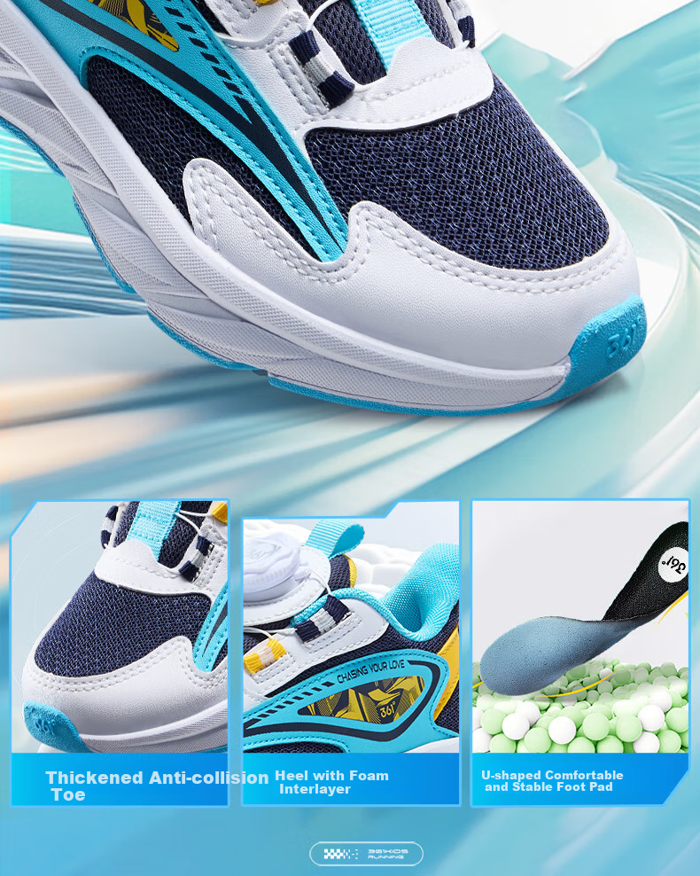 361° Children's Shoes, Kids' Running Shoes for All Seasons, Boys And Girls Aged 3-14, All-Purpose Rotary Buckle Lightweight Cushioning Running Shoes, Blue Size 38 15