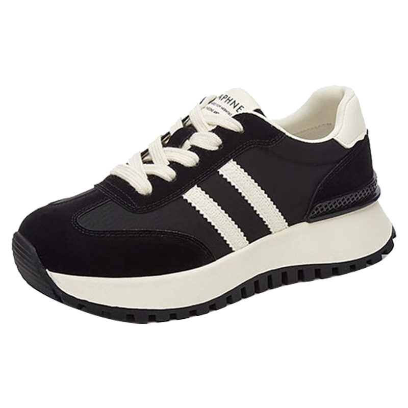 DAPHNE Women's Sports Casual Shoes, Thick-Soled Lightweight Comfortable Height-Increasing Versatile Low-Top Travel Dad Shoes, Black, Size 39