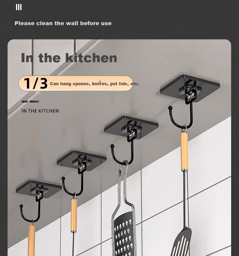 CHUSHE No-Drill Heavy-Duty Adhesive Hooks for Kitchen, Bathroom, Wall-Mounted Cleaning Tools, Household Use 23