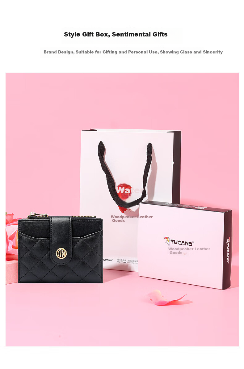 TUCANO Leather Women's Short Wallet And Card Holder, Two-In High-End Diamond Pattern Zipper Coin Purse, Birthday 520 Gift 6