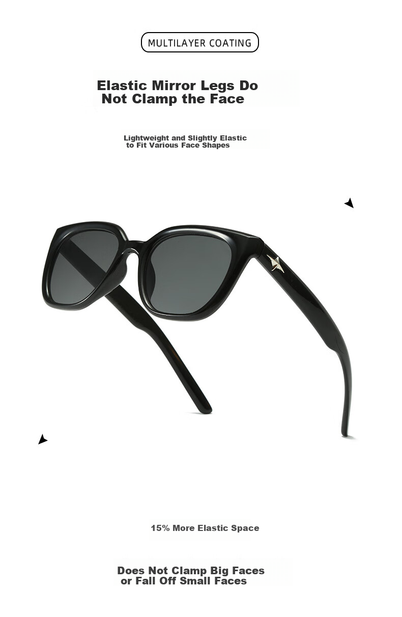Boshide Sunglasses, Aviator Glasses, Women's Sunglasses, Fashionable Men's Driving Glasses, Star Style Black Frame with Gray Lenses 3