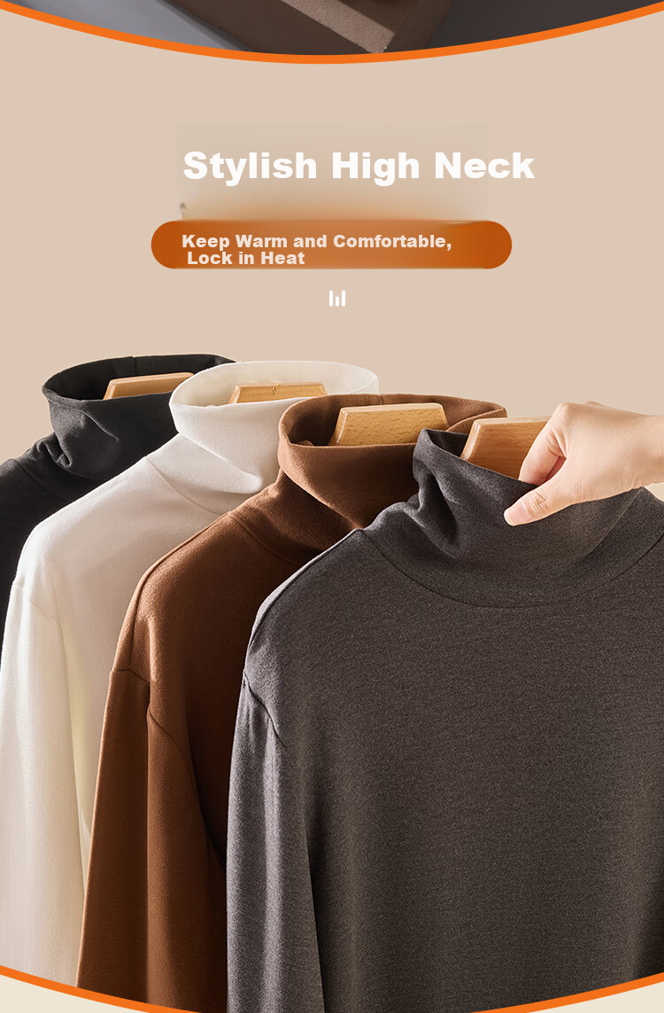GUJIN Men's Thermal High-Neck Seamless Fleece Lined Silk Wool Base Layer Shirt Outerwear Trendy 8