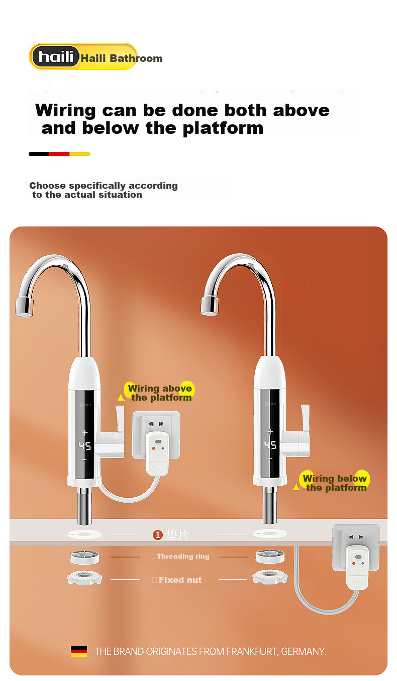 Haili 304 Stainless Steel Electric Water Heater with Variable Frequency Temperature Control, Instant Heating Kitchen Water Heater, Fast Heating Household XH-904 13