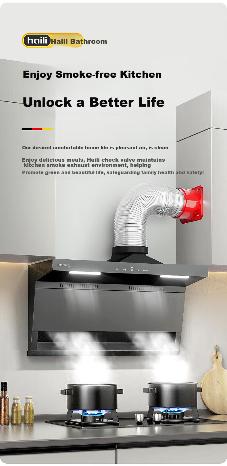 Haili Range Hood Check Valve, Bathroom Flue Kitchen Oil Smoke Dedicated One-Bathroom Two-Flue Range Hood Non-Return Valve Y12 5