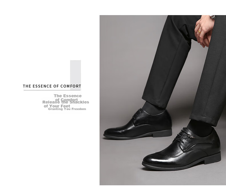 LAORENTOU Men's Leather Shoes, Business Formal Shoes, Invisible Height-Increasing, Small Size, Embossed Men's Leather Shoes, 521306619, Black, Size 36 12