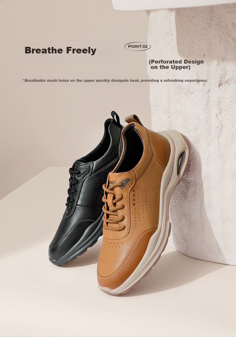 Belle Lightweight Thick-Soled Casual Shoes for Men, Same Style As in Shopping Malls, Cowhide Business Sneakers 8GZ01BM4, Khaki Color, Size 42 5