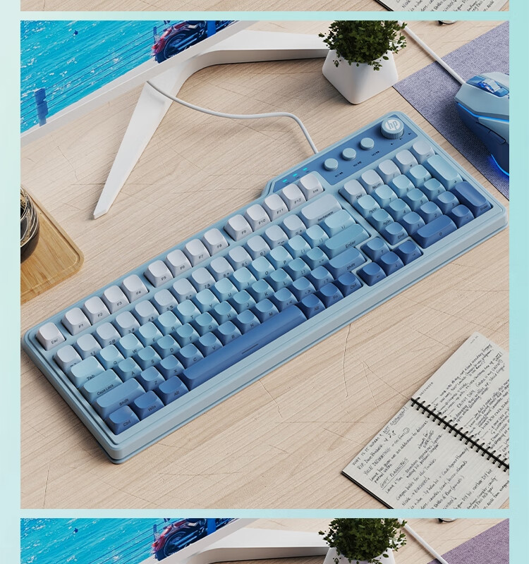 HP K360 Wired Keyboard, Gradient Color Keycaps, RGB Mechanical Feel, Ergonomic Design, Office And Gaming Universal, League of Legends, E-Sports Gaming Keyboard, Green, 98-Key Layout 7