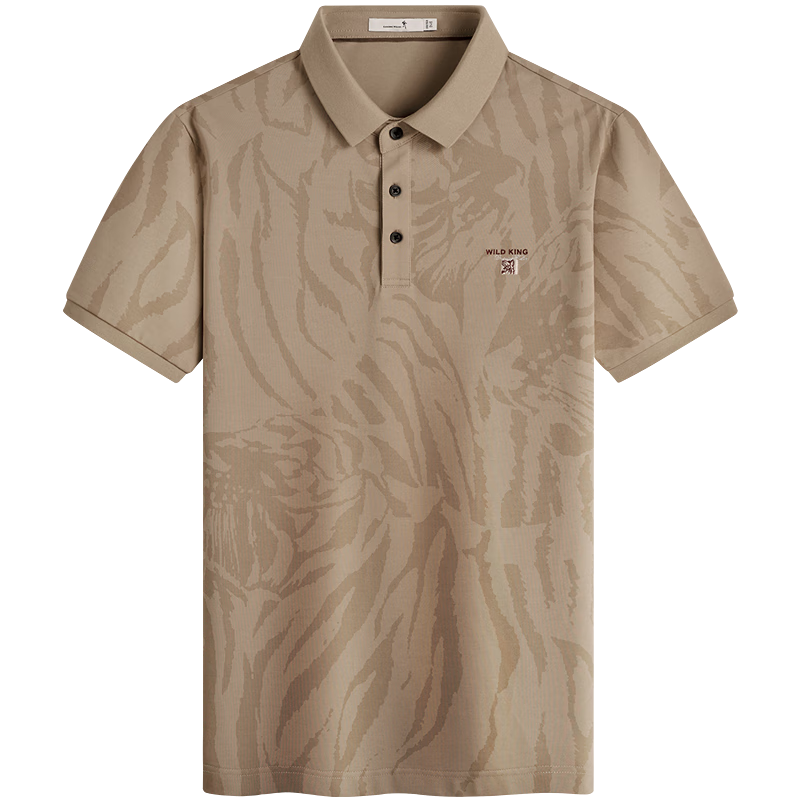 DANCING WOLVES [7A Antibacterial & Mulberry Silk] Summer National Trend All-Over Print Short-Sleeve POLO Shirt for Men, 701 Khaki, 2XL(185)