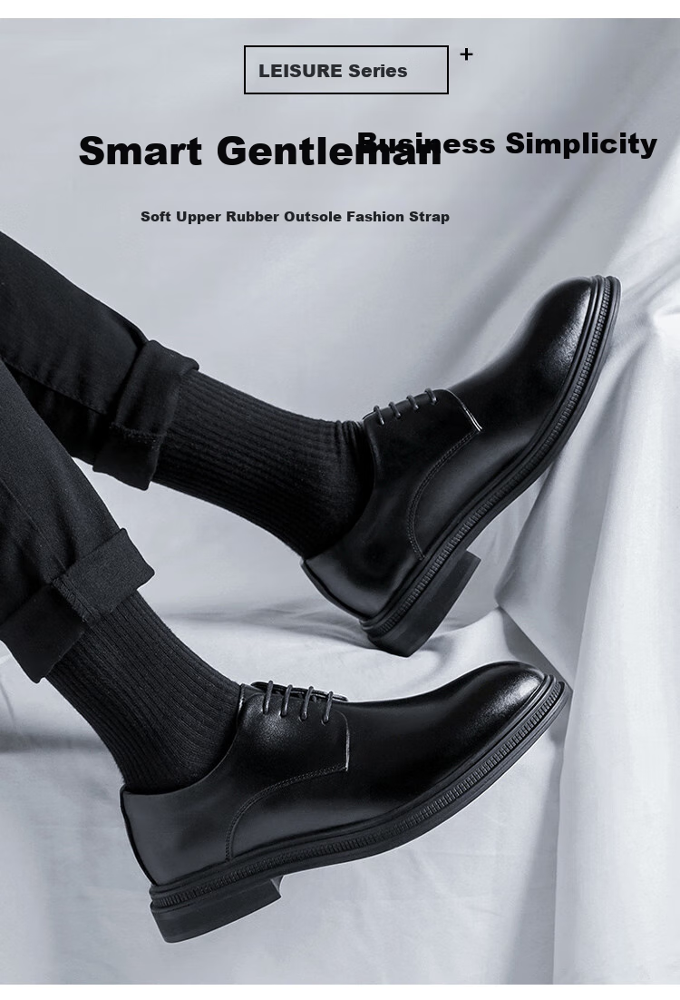 Poitulas Men's Lace-Up Business Casual Shoes, British Style Versatile Thick-Soled Formal Shoes Wedding Shoes for Men 9033 Black Size 38 2