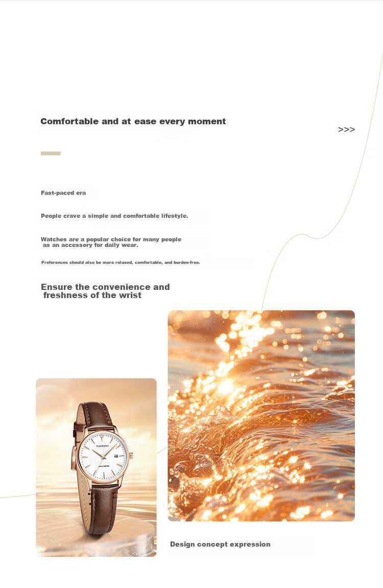 TIAN WANG Women's Watch 38-Section Gift Leather Strap Quartz White Dial Brown Strap LS31541P.D.LC1.W 22