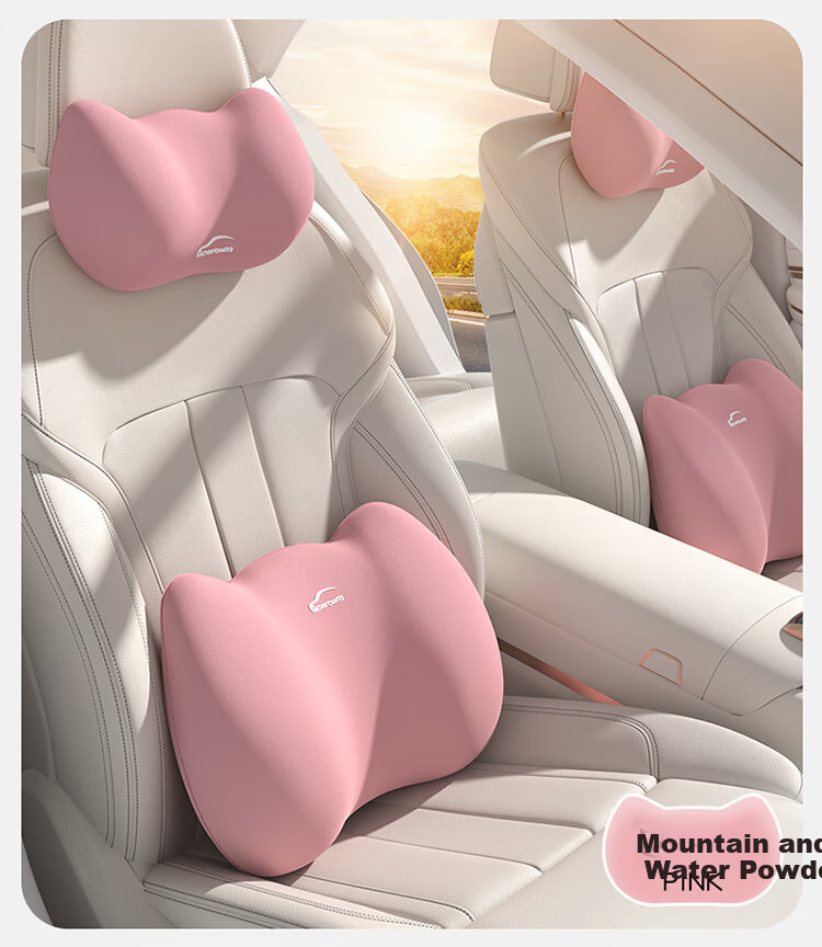 Rice Soup Car Headrest And Lumbar Support Set, Neck Pillow, Car Cushion, Memory Foam Pillow, Waist Protector, Back Support Pad for Women, Cute Desig 17