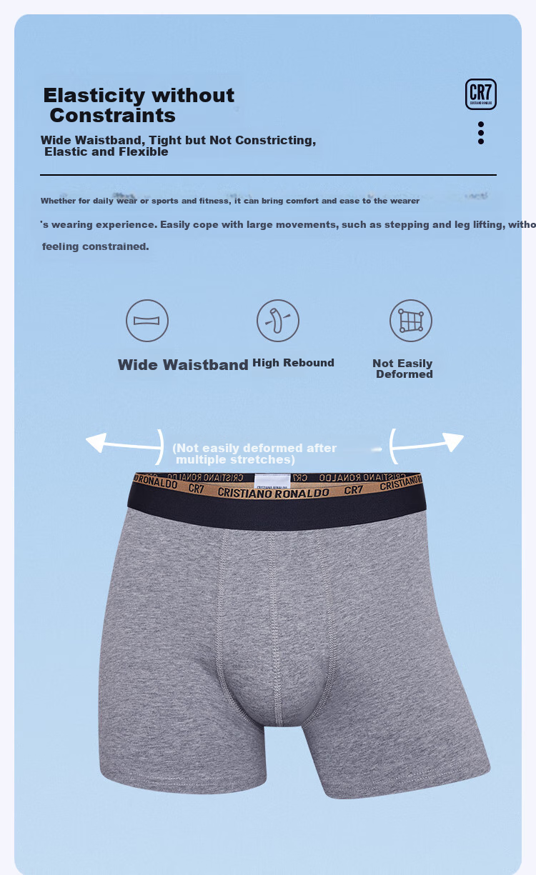 CR7 Cristiano Ronaldo CR7 men's boxer briefs set, 2026 spring new style, 3-pack, pure cotton breathable boxer shorts 11