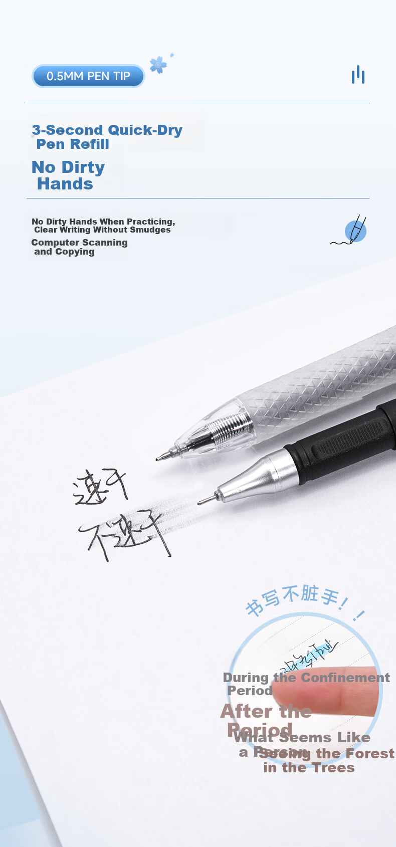CHENQI STATIONERY Scholar's Smooth Writing Pen for Exam Practice, 0.5mm Quick-Drying Retractable Gel Pen, Black Stylish ST Tip, for Students' Homework And Exams, Signature Pen, Water-Based Ink, JG-79/black 6