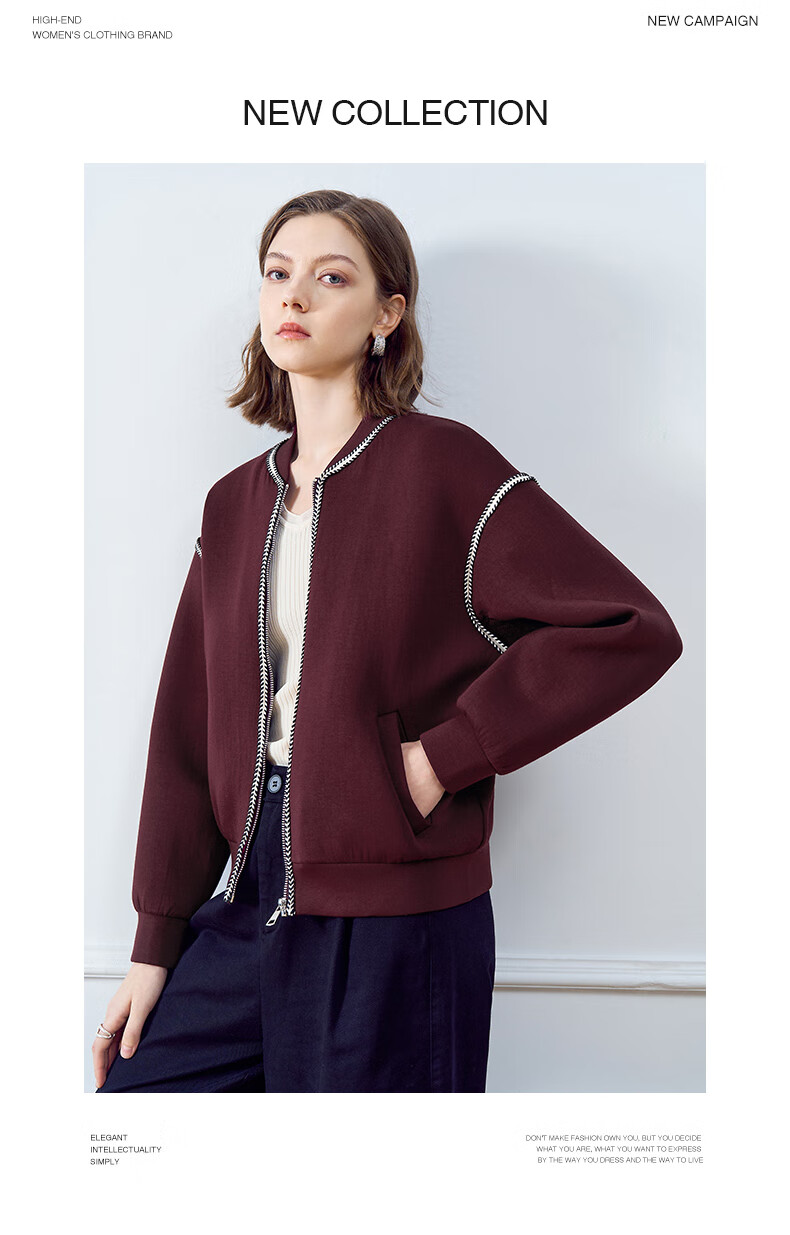 YANYEE Short Elegant Jacket for Women, 2025 Early Spring Commute Simple Versatile Ladies Baseball Coat, Wine Red, M 2