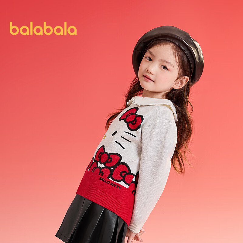 BALABALA [HelloKittyIP] Girls' Sweater, Spring And Autumn Knitted Cardigan, Cute And Sweet for Greeting Visits