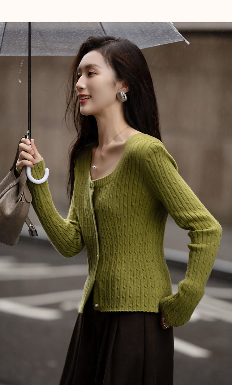 Dme (Xuainitianxin) Spring And Autumn French Square Collar Sweater, Simple Style Long-Sleeve Cardigan, Soft Elastic Knit Sweater, Women's Top 12