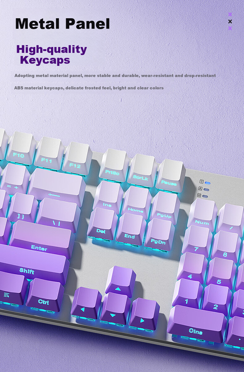 HP Mechanical Keyboard, Wired for Office And Gaming, Desktop And Laptop Use, Side-Engraved Gradient Purple And Blue Switches, 104 Keys 9