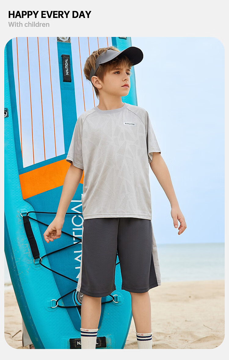 ASK JUNIOR Children's Clothing Set, Boys' Summer Outfit, Cool Thin Short-Sleeve T-Shirt And Shorts, Running Sports Two-Piece Set, Blue 14