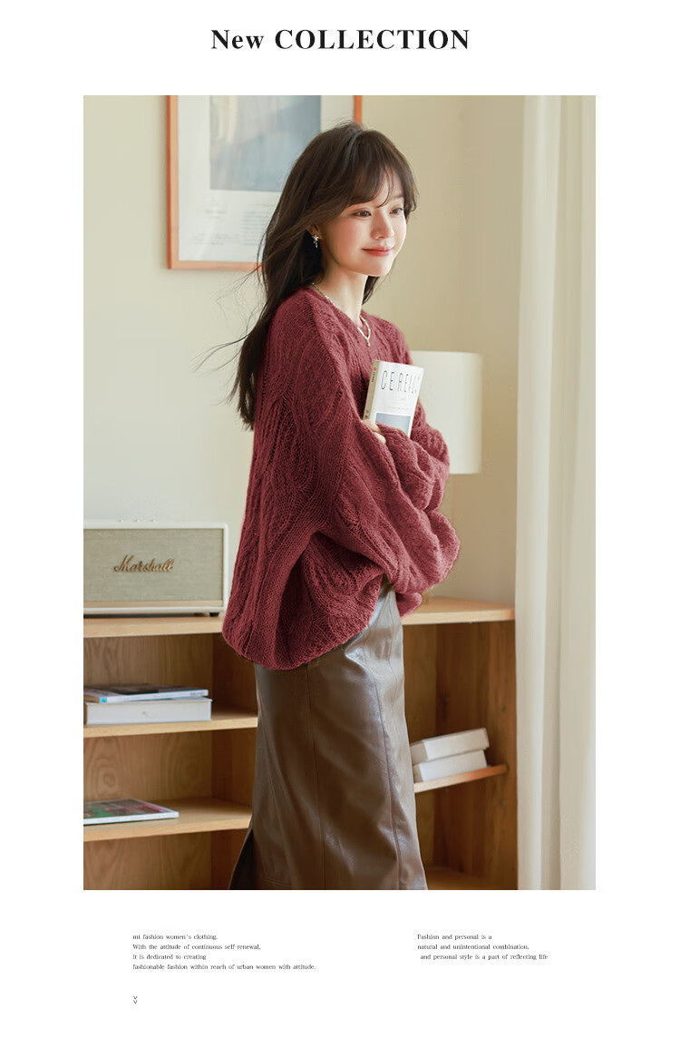 Mt [Relaxed Grass Green] Autumn Simple Round Neck, Jacquard Loose Long-Sleeve Pullover Sweater 8
