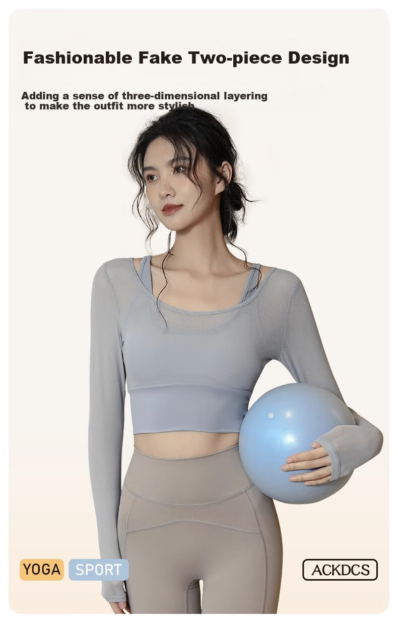 ACKDCS Stylish Yoga Top for Women, Spring New Style with Chest Pads, Sports Tennis Shock-Absorbing Long Sleeve Pilates Fitness Wear 5