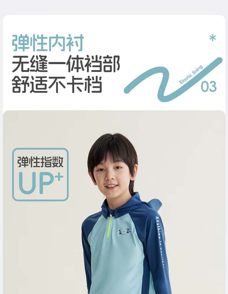 Li-Ning Children's Two-Piece Swimsuit with Long Sleeves And Pants, Hot Spring Beach Sun Protection Boys Surfing Suit Swimming Costume 8141 Blue 160 2