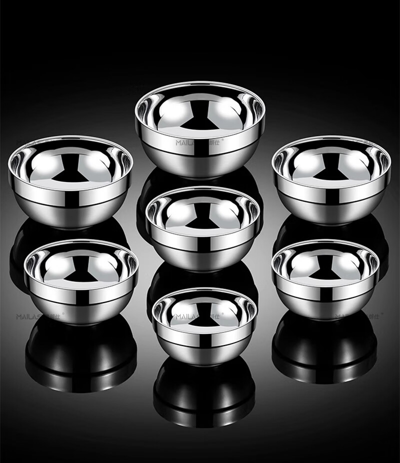 Mailangshi 11.5cm Double-Layer Thickened 304 Stainless Steel Soup Bowl, Anti-Scald Commercial Rice Bowl for Canteen 18
