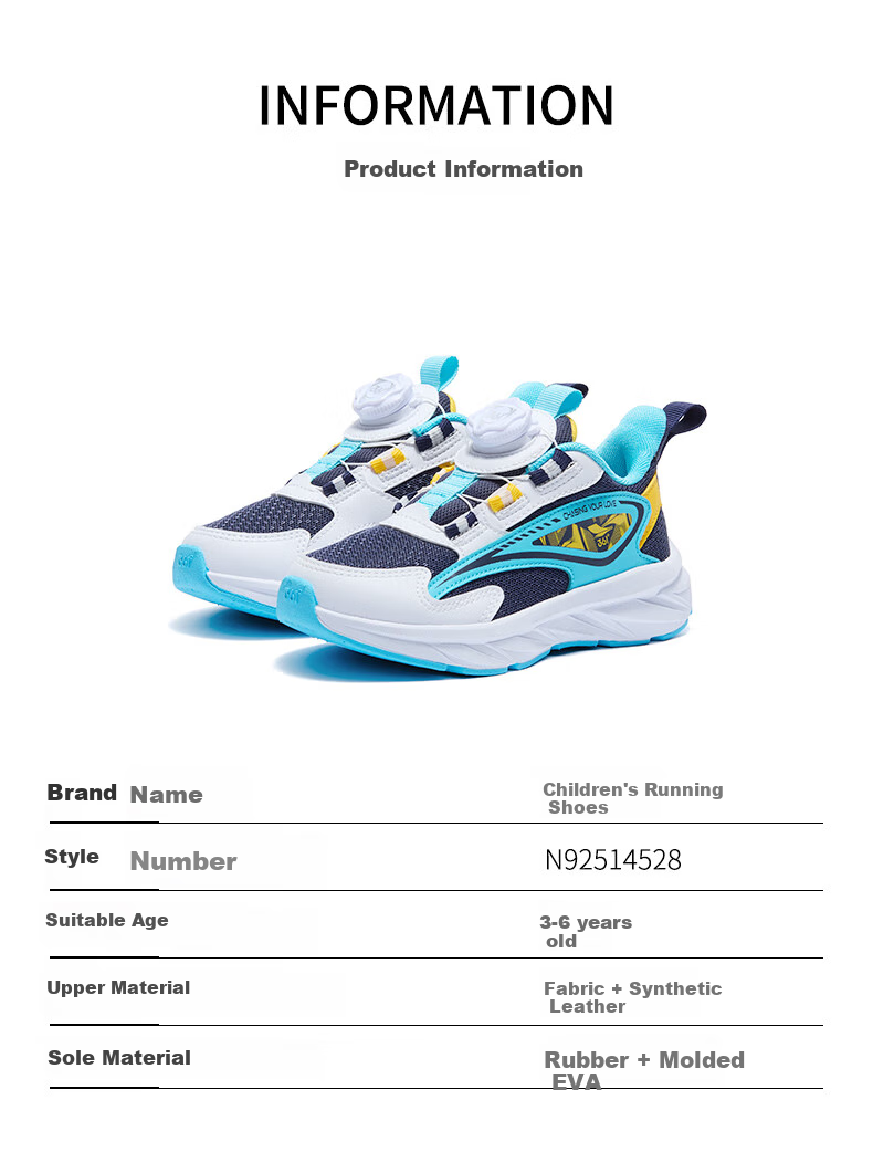 361° Children's Shoes, Kids' Running Shoes for All Seasons, Boys And Girls Aged 3-14, All-Purpose Rotary Buckle Lightweight Cushioning Running Shoes, Blue Size 38 26
