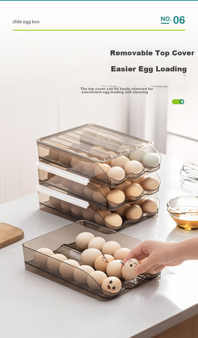 AOmeiyou Refrigerator Egg Storage Box, Drawer-Style Egg Container, Fresh-Keeping Box, Egg Tray, Egg Storage Organizer, 2-Tier, Off-White Color 5