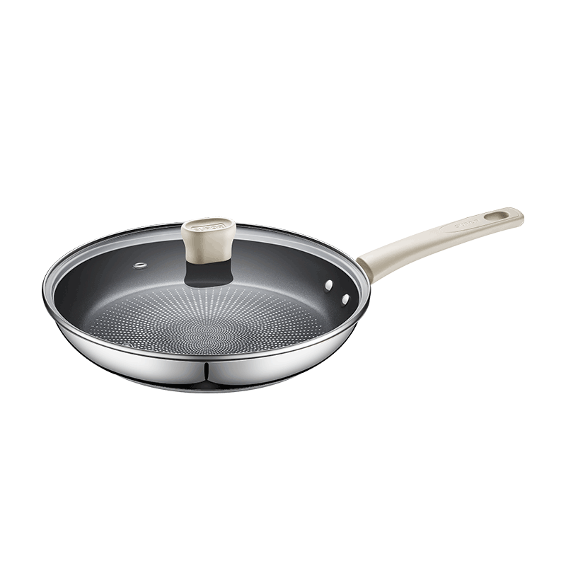 SUPOR Titanium Non-Stick Skillet, Flat Bottom Pan for Steak Frying, Lightweight Oil-Gathering Bottom, Stainless Steel Compatible with Induction Cookers EJ26CBS01
