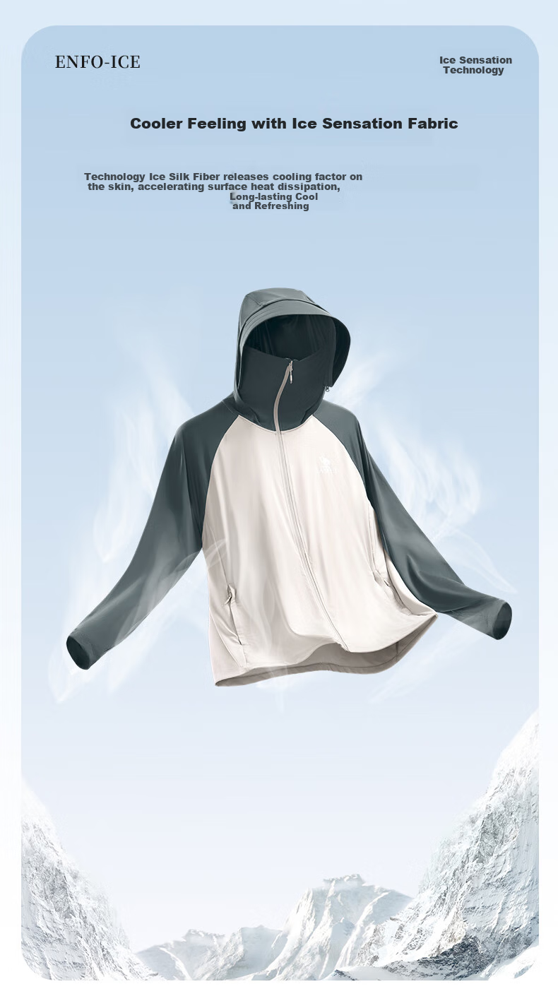 CAMEL Outdoor Cooling Sun Protection Clothing, UV-Resistant, Breathable Spring And Summer Original Yarn 1004, Ice Crystal Gray Phantom Black, Men's XXL 16