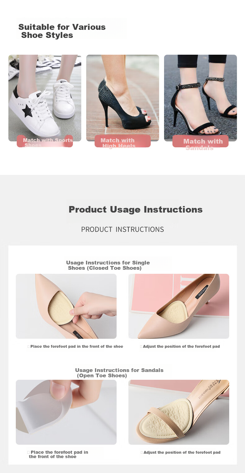 FOOTOPPO High Heels Front Palm Pad, Women's Half Size Insoles, Leather Shoes Half Insoles, Foot Pads, Non-Slip Shoe Soles, Thickened Shoe Inserts, Shoe Enhancers 9