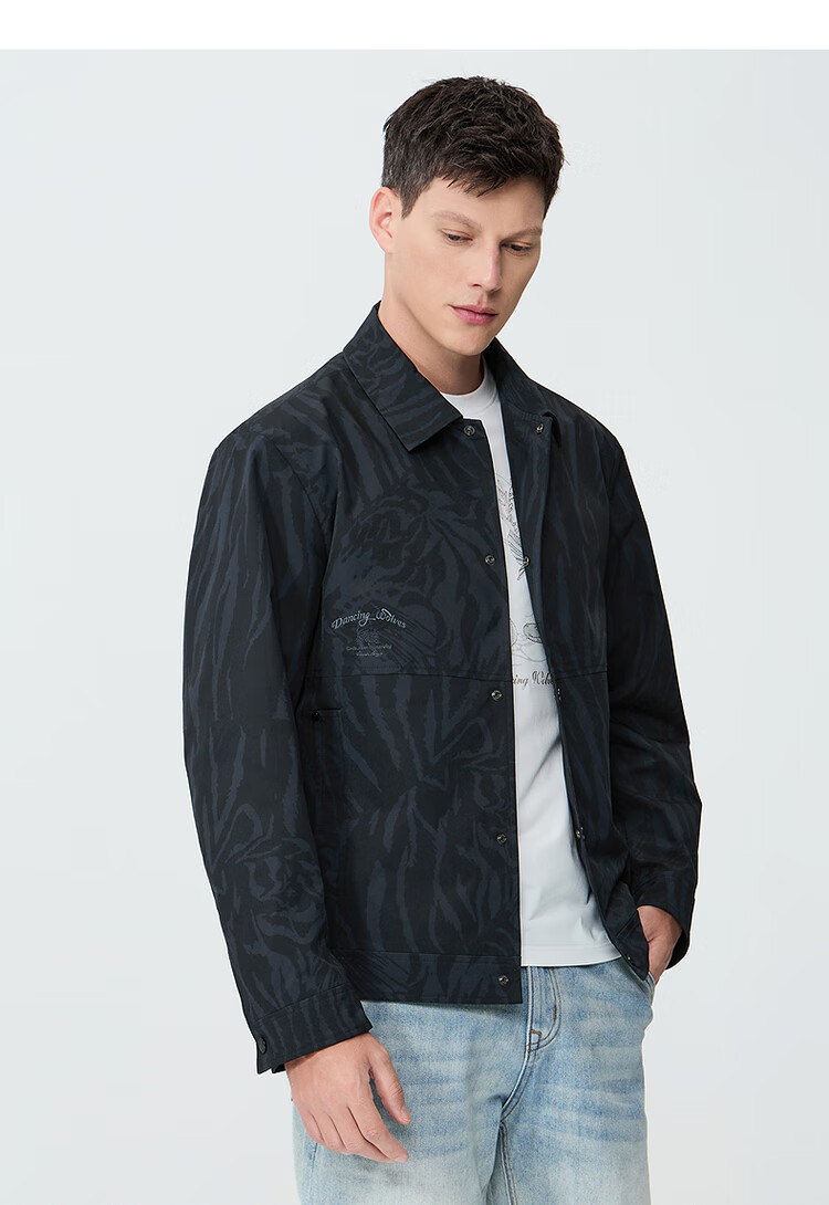 DANCING WOLVES [Trendy All-Over Print] Workwear Lapel Jacket Casual Commuter Coat for Men, 014 Black Blue, 2XL(185) 2