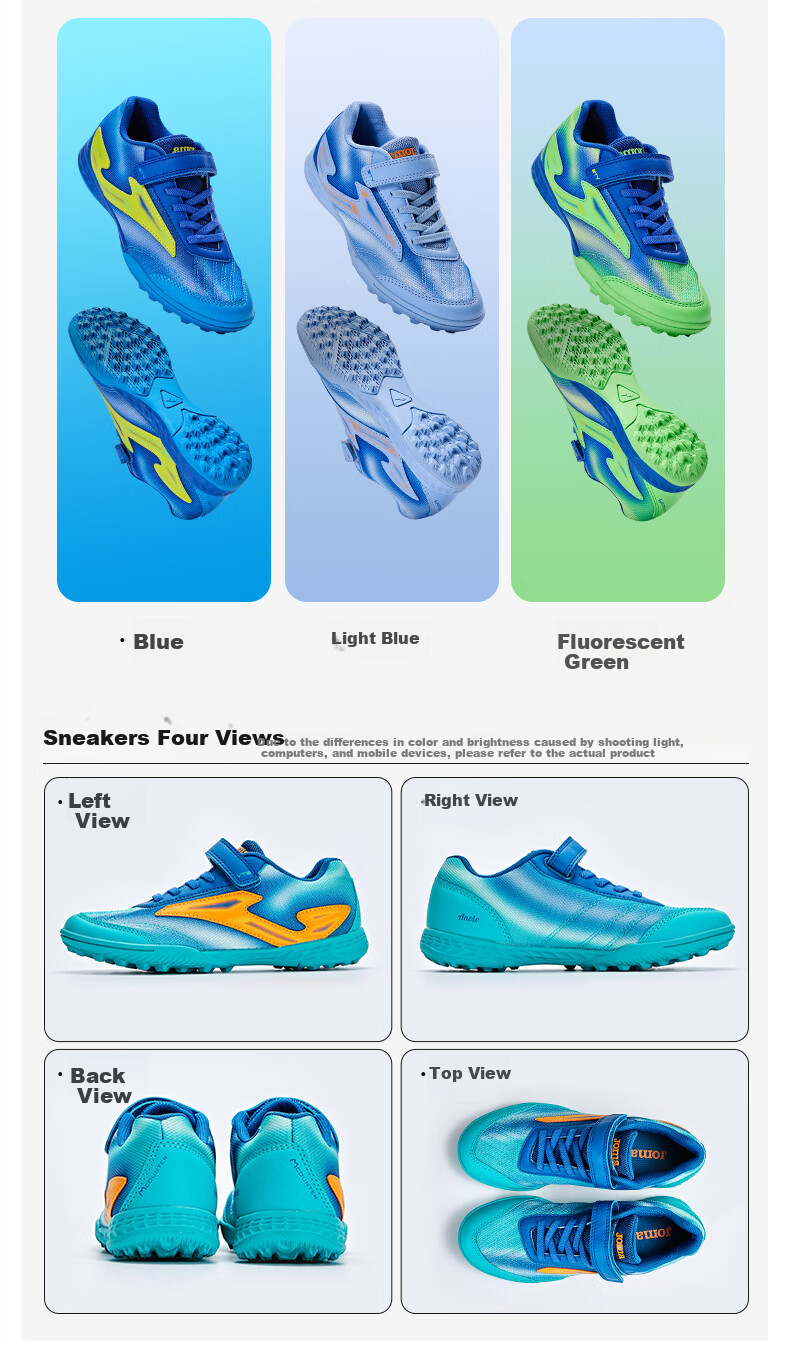 JOMA Soccer Shoes TF Turf Cleats for Youth, Children And Elementary School Students, Non-Slip, Wear-Resistant, Breathable Football Training Shoes, Fluorescent Green, Size 31 12